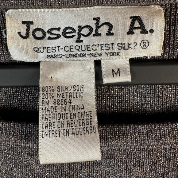 Joseph A. Metallic Silver Black Stripe Silk Blend Sweater Women's Medium Y2K VTG - Picture 3 of 5